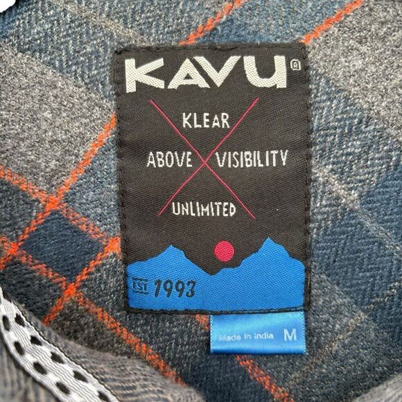 KAVU Klear Charcoal Gray Long Sleeve Shirt Flannel Sz M Plaid Cuffs - Picture 4 of 5
